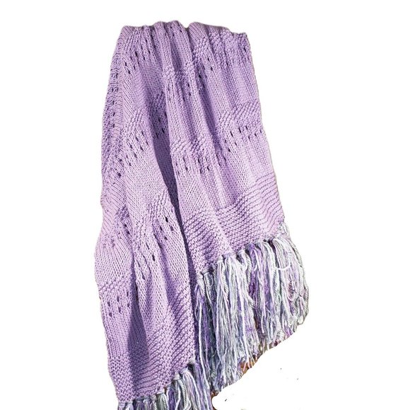 NEW Lavender Metallic Handmade Knitted Afghan Throw Hand Knit Gift Gifts Decor